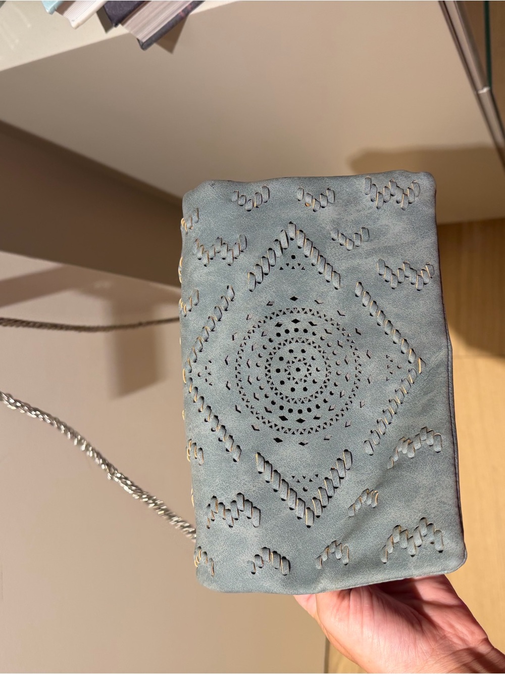 Women's Laser-Cut Suede Crossbody Bag in Light Blue FREE PEOPLE NEVER USED